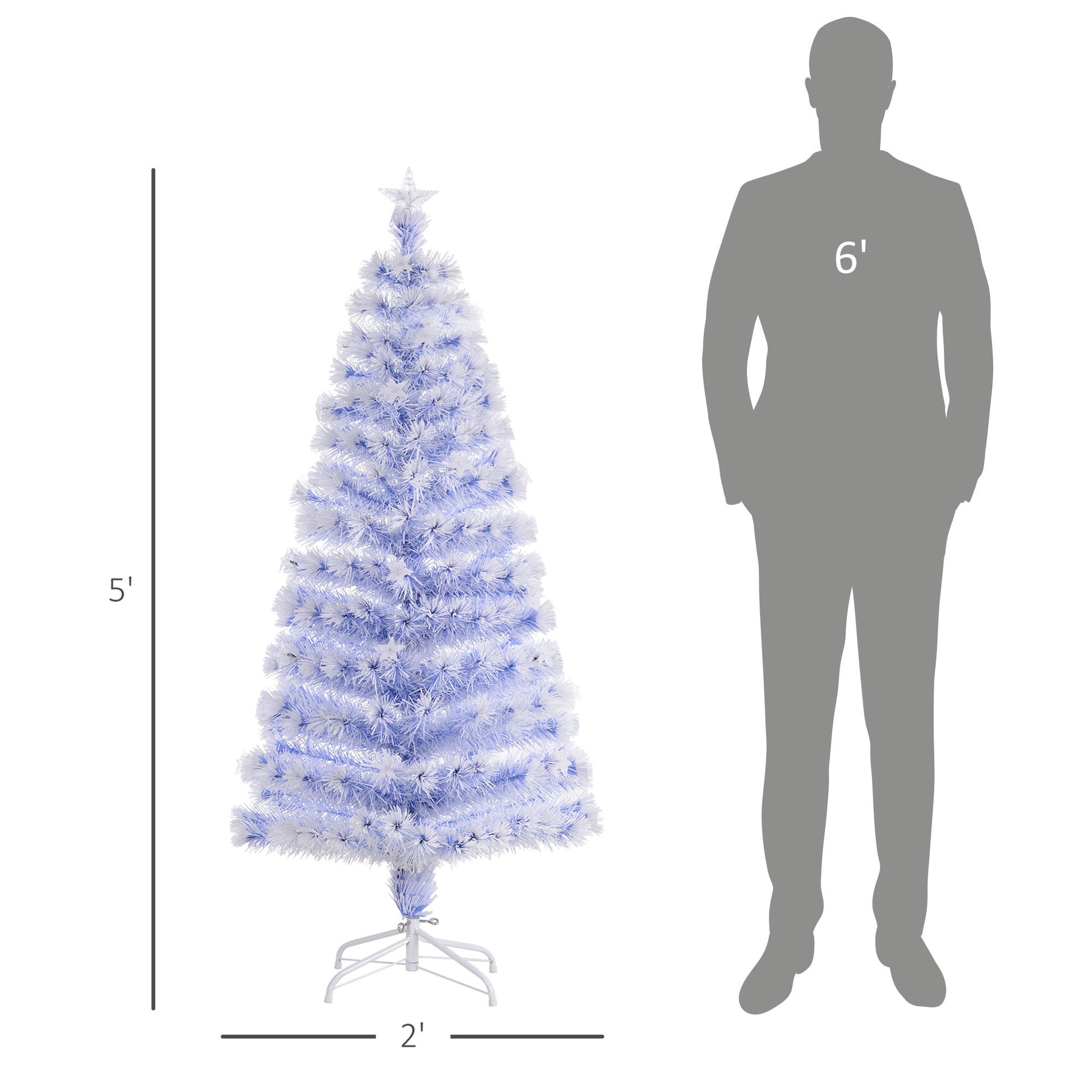 5Ft Tall Pre Lit Douglas Fir Artificial Christmas Tree With Realistic Branches, Multi Color Led Lights, Fiber Optics And 180 Tips White Blue Antique Blue Abs