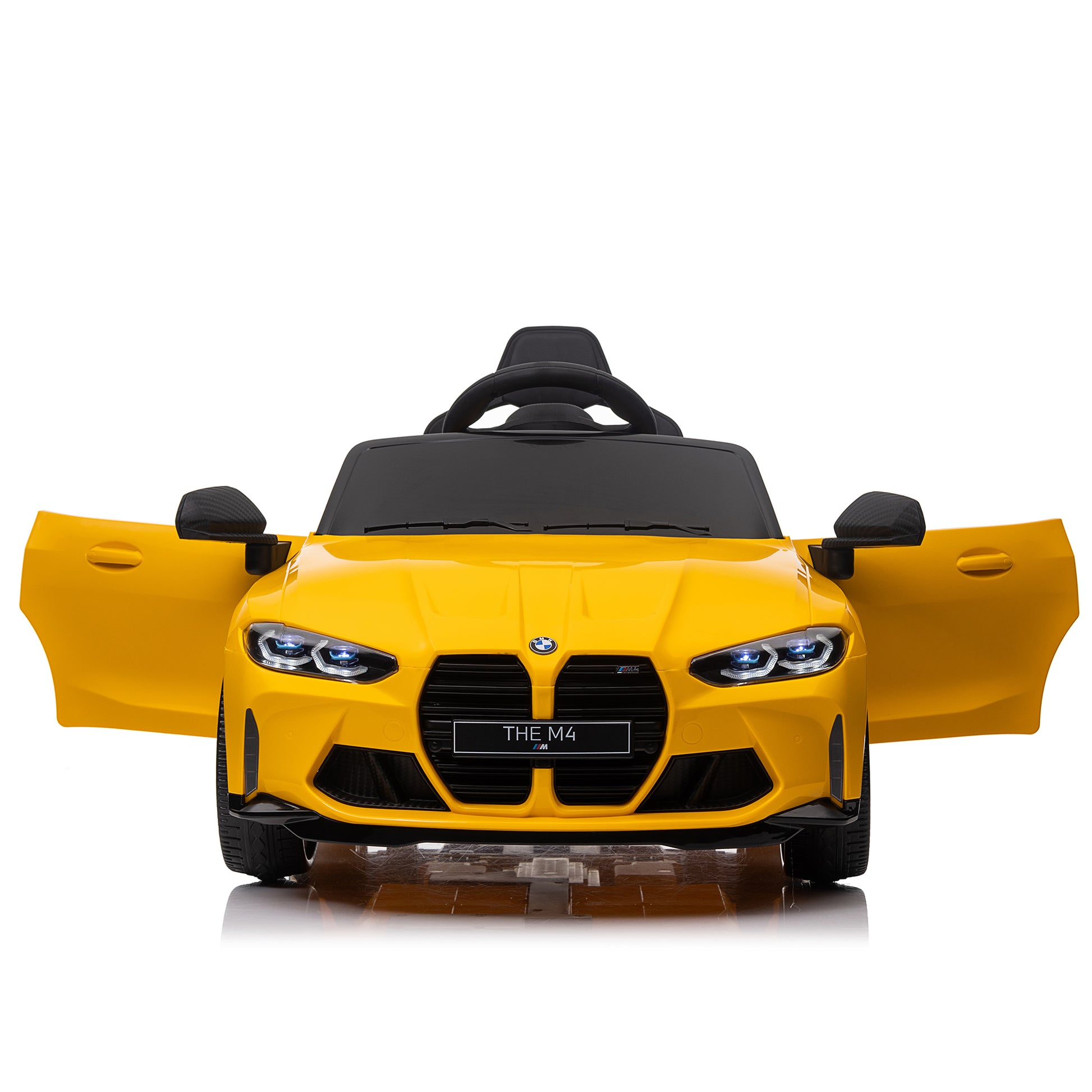 Bmw M4 12V Kids Ride On Toy Car 2.4G W Parents Remote Control,Three Speed Adjustable,Power Display, Usb,Mp3 ,Bluetooth,Led Light,Story,A Handle With Wheels And A Pull, Easy To Carry Yellow Polyethylene