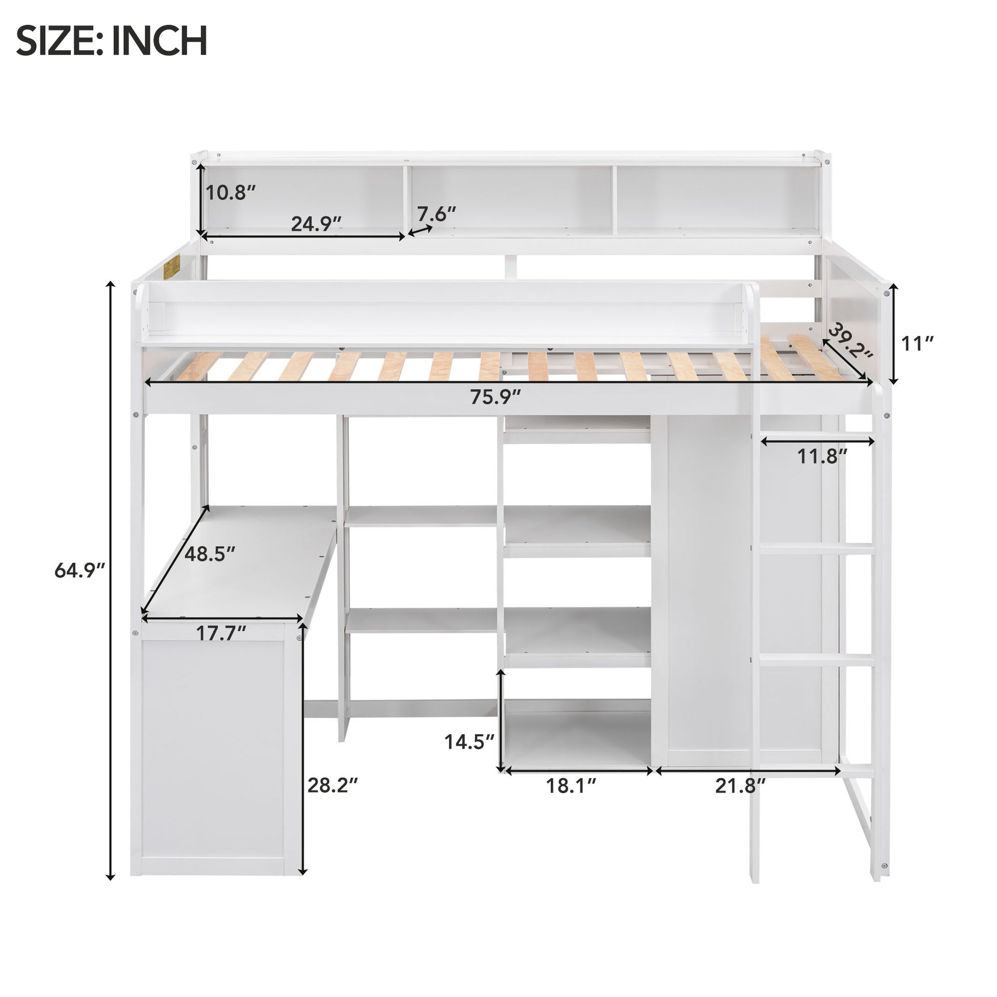 Wood Twin Size Loft Bed With Multiple Storage Shelves And Wardrobe, White Box Spring Not Required Twin White Wood Bedroom Solid Wood Mdf