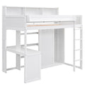 Wood Twin Size Loft Bed With Multiple Storage Shelves And Wardrobe, White Box Spring Not Required Twin White Wood Bedroom Solid Wood Mdf