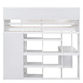 Wood Twin Size Loft Bed With Multiple Storage Shelves And Wardrobe, White Box Spring Not Required Twin White Wood Bedroom Solid Wood Mdf