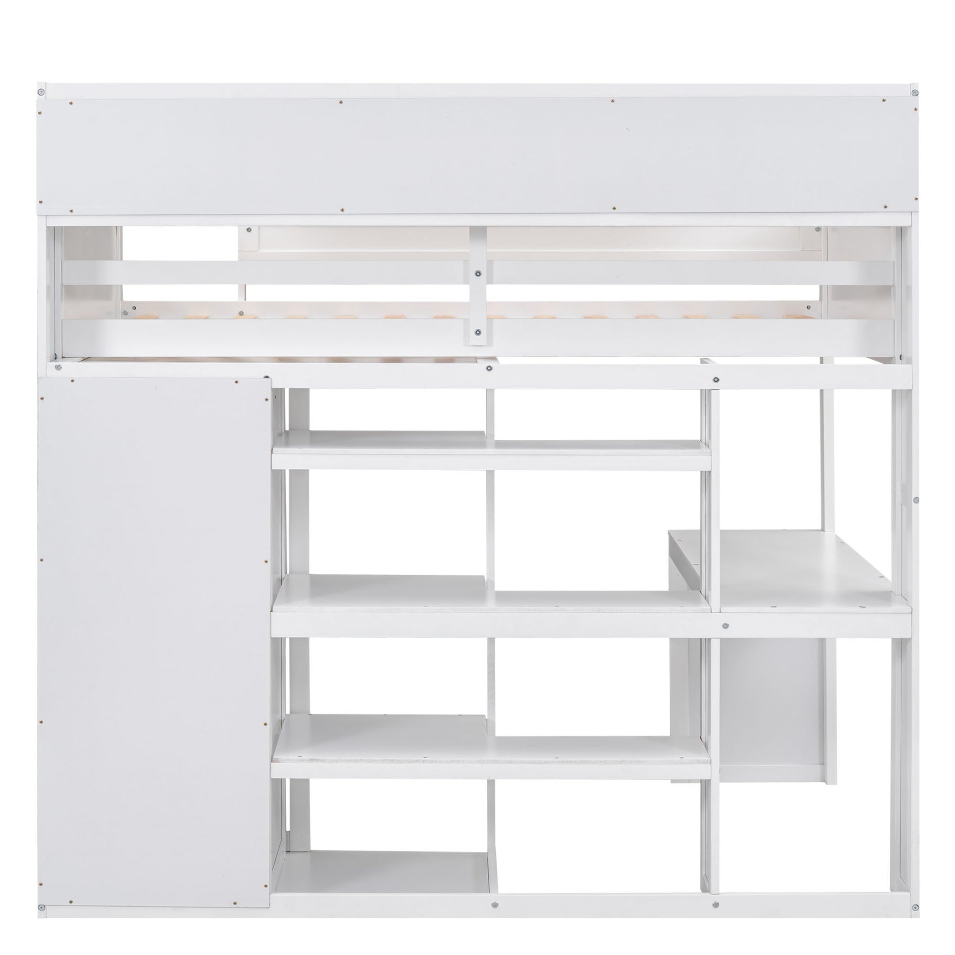 Wood Twin Size Loft Bed With Multiple Storage Shelves And Wardrobe, White Box Spring Not Required Twin White Wood Bedroom Solid Wood Mdf