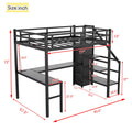 Full Size Loft Bed With L Shaped Desk And Usb, Metal Loft Bed With Wardrobe And Adjustable Shelf, High Loft Bed With Led For Kids Teens Adults, Black Black Metal