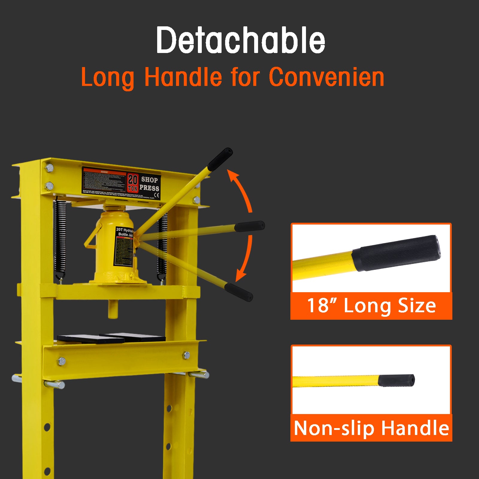 20 Ton Bottle Jack Shop Press, Bend, Straighten, Or Press Parts, Install Bearings, U Joints, Bushings, Ball Joints, And Pulleys,Yellow Yellow Steel