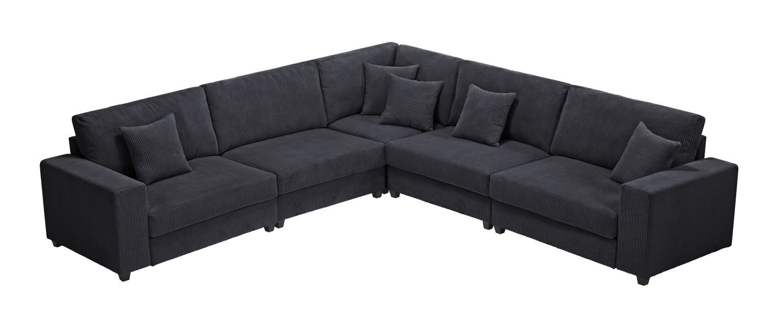 Oversized Length117.2''*Width 117.2'' Modular Sectional Sofa Couches Set ,Corduroy Upholstered Deep Seat Comfy Sofa For Living Room,Dark Gray Dark Gray Light Brown Polyester Wood Primary Living Space Medium Soft Cushion Back Modern Square Arms Wood 5