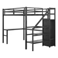 Full Size Loft Bed With L Shaped Desk And Usb, Metal Loft Bed With Wardrobe And Adjustable Shelf, High Loft Bed With Led For Kids Teens Adults, Black Black Metal