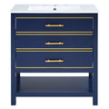 Viedo Modern 30Inch Navy Blue White Bathroom Vanity Cabinet Combo With Openstorge, Two Drawers Blue Solid Wood Mdf