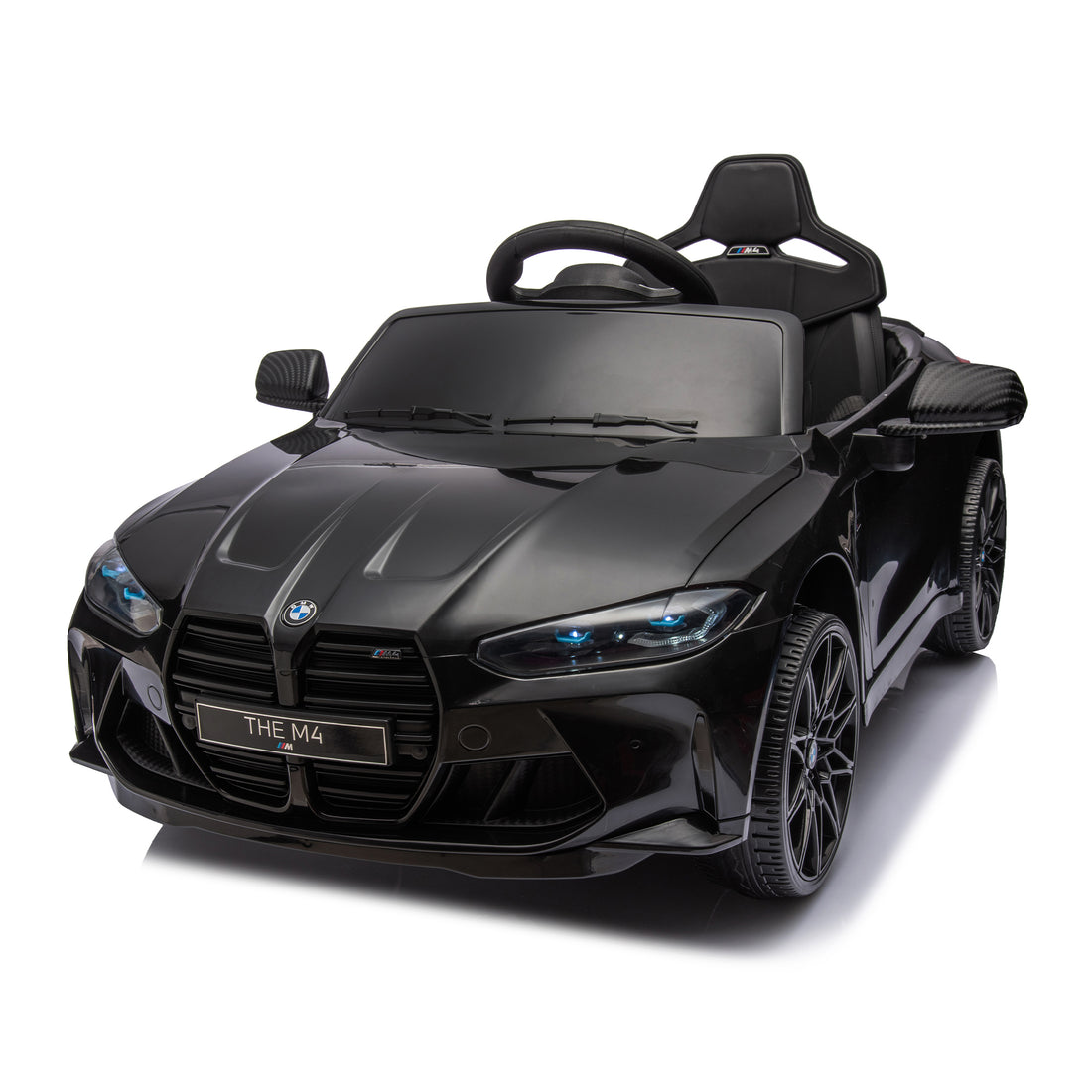 Bmw M4 12V Kids Ride On Toy Car 2.4G W Parents Remote Control,Three Speed Adjustable,Power Display, Usb,Mp3 ,Bluetooth,Led Light,Story,A Handle With Wheels And A Pull, Easy To Carry Black Polyethylene