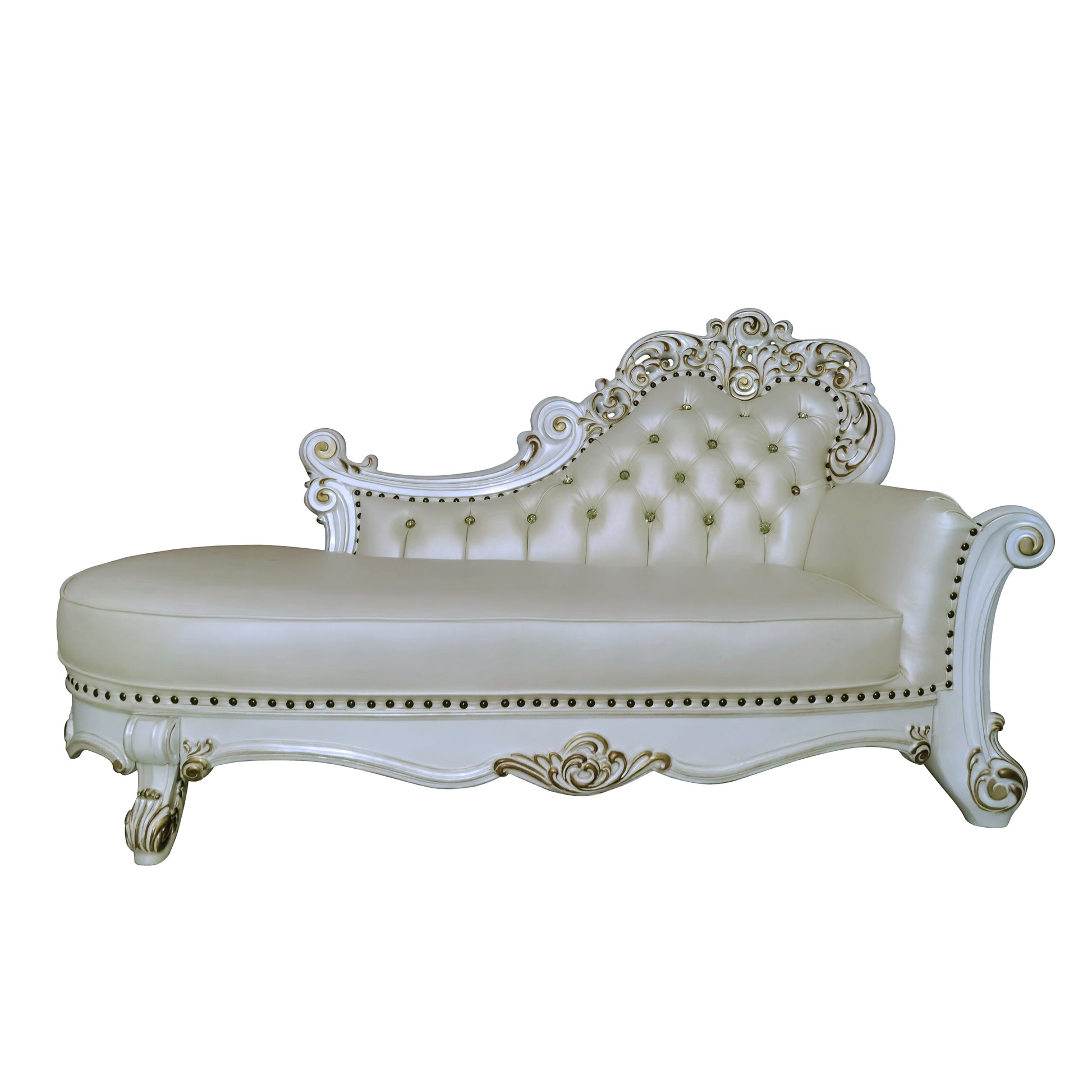 Vendome Chaise W 2 Pillows, Synthetic Leather & Antique Pearl Finish Bd01523 Antique White Pu Leather
