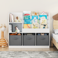 Kids Bookcase And Bookshelf, Multifunctional Bookcase With 3 Collapsible Fabric Drawers, Bookcase Display Stand, Toy Storage Organizer For Bedroom, Playroom, Hallway White Gray White Mdf