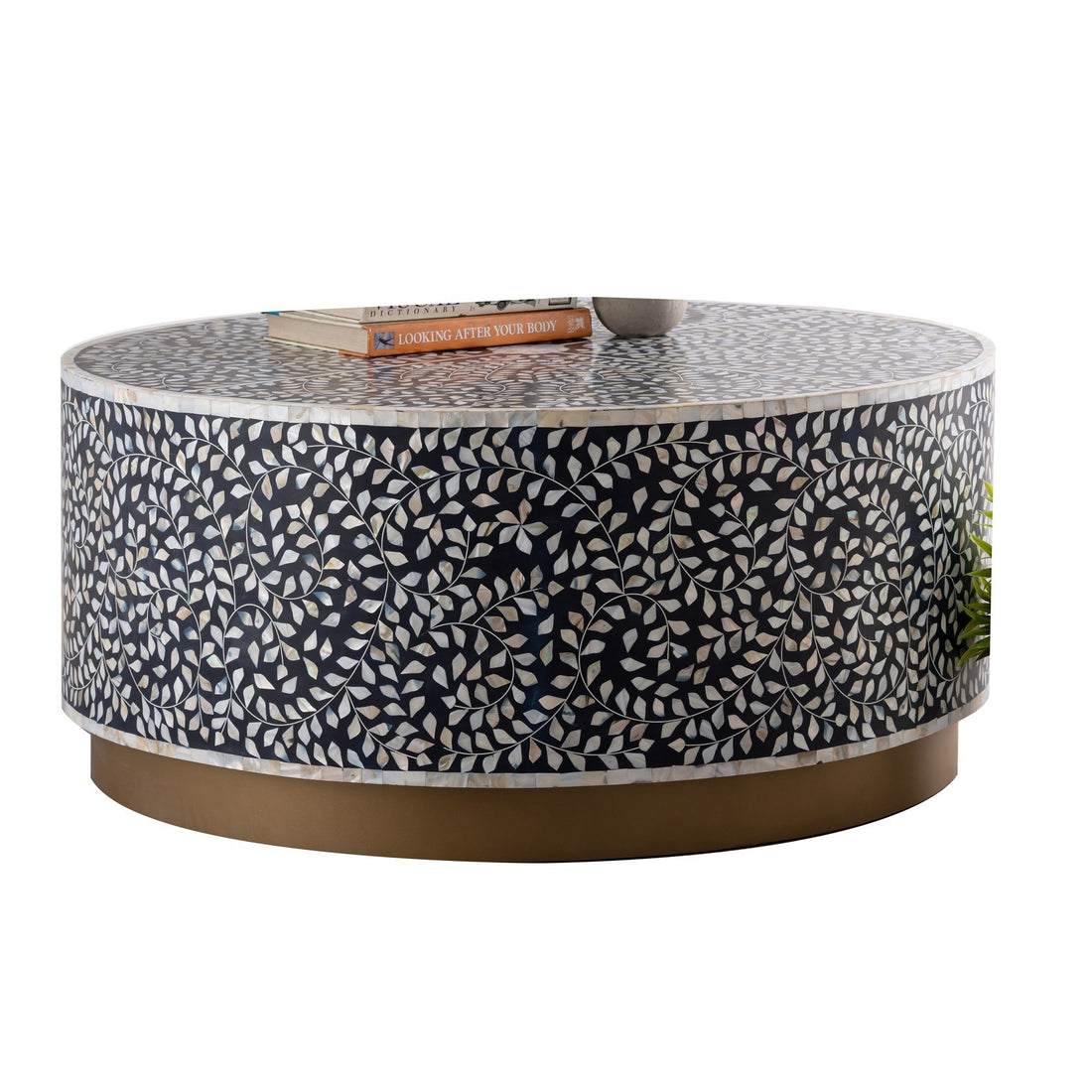 Luxe Coffee Table Navy Navy Primary Living Space Modern Tabeltop Round Coffee & End Tables Solid Wood Mdf Wood Pedestal