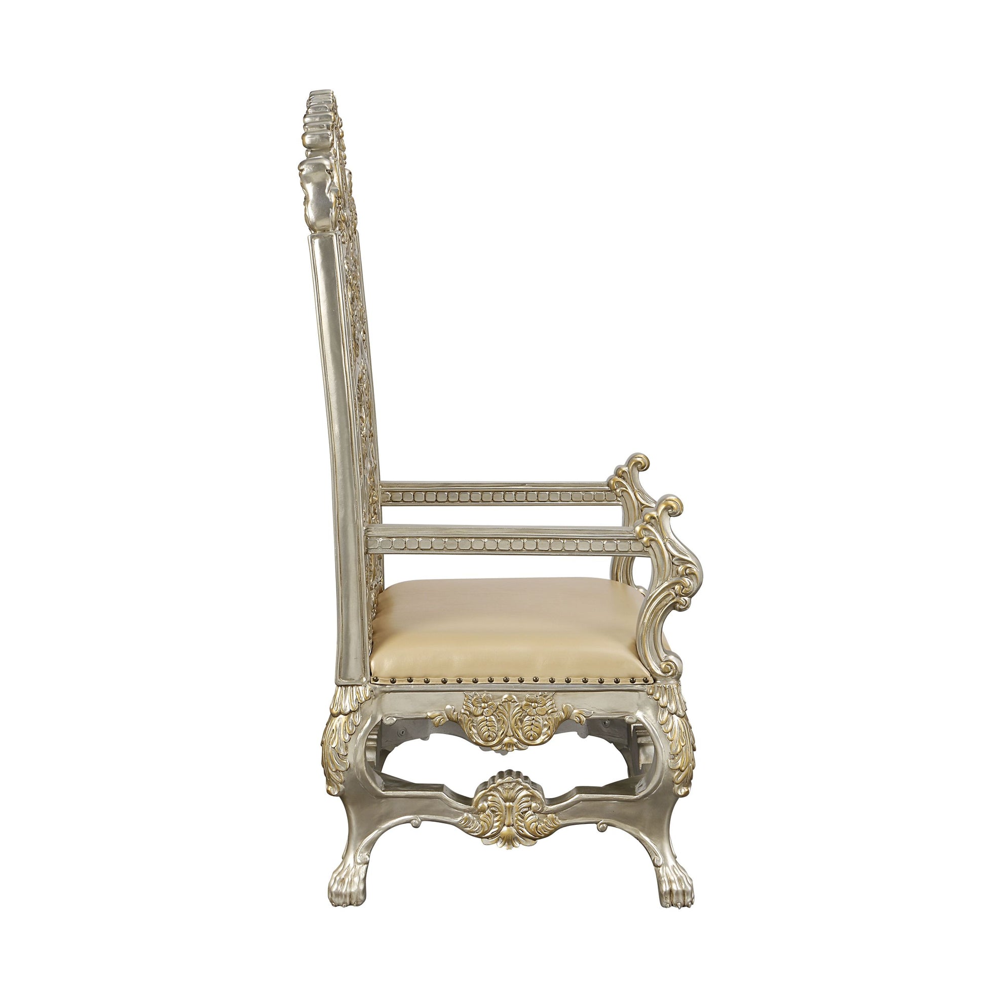 Danae Arm Chair Set 2 Pu, Champagne & Gold Finish Dn01199 Gold Solid Wood Mdf