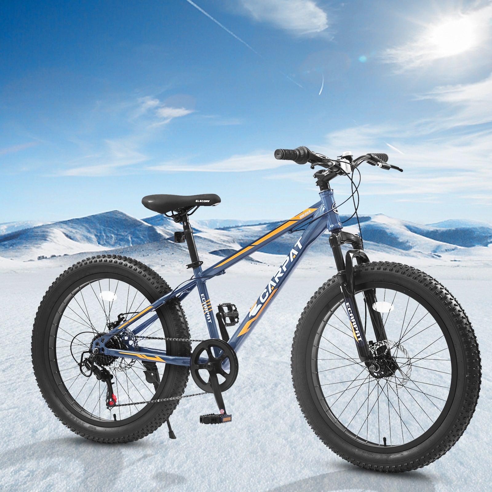 S24109 Elecony 24 Inch Fat Tire Bike Adult Youth Full Shimano 7 Speeds Mountain Bike, Dual Disc Brake, High Carbon Steel Frame, Front Suspension, Mountain Trail Bike, Urban Commuter City Bicycle Cycling Grey Without Anti Slip Garden & Outdoor American