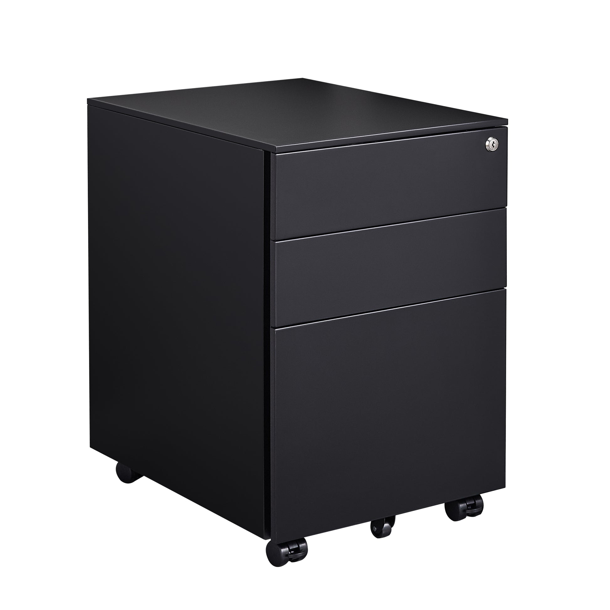 3 Drawer Mobile File Cabinet With Lock Steel File Cabinet For Legal Letter A4 F4 Size, Fully Assembled Except For Wheels, Home Office Design Black Metal