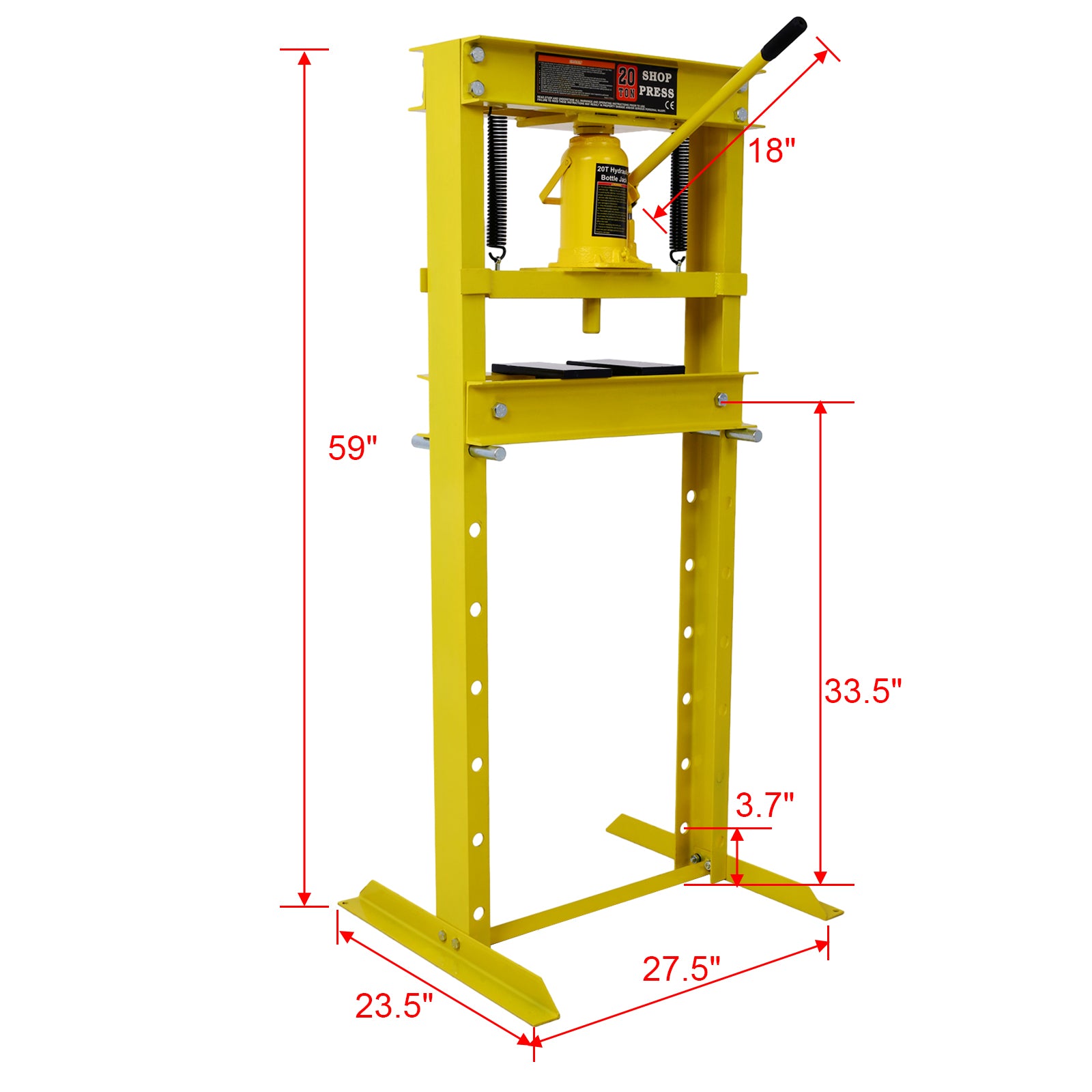 20 Ton Bottle Jack Shop Press, Bend, Straighten, Or Press Parts, Install Bearings, U Joints, Bushings, Ball Joints, And Pulleys,Yellow Yellow Steel