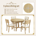 Rustic 42Inch Round Dining Table Set With Cross Legs And Upholstered Dining Chairs For Small Places, Natural Wood Dining Room Rubberwood Round Dining Table With Chair Upholstered Chair Wood Natural Wood Seats 4 42 Inches Rustic 4 Leg Foam Rubber Wood