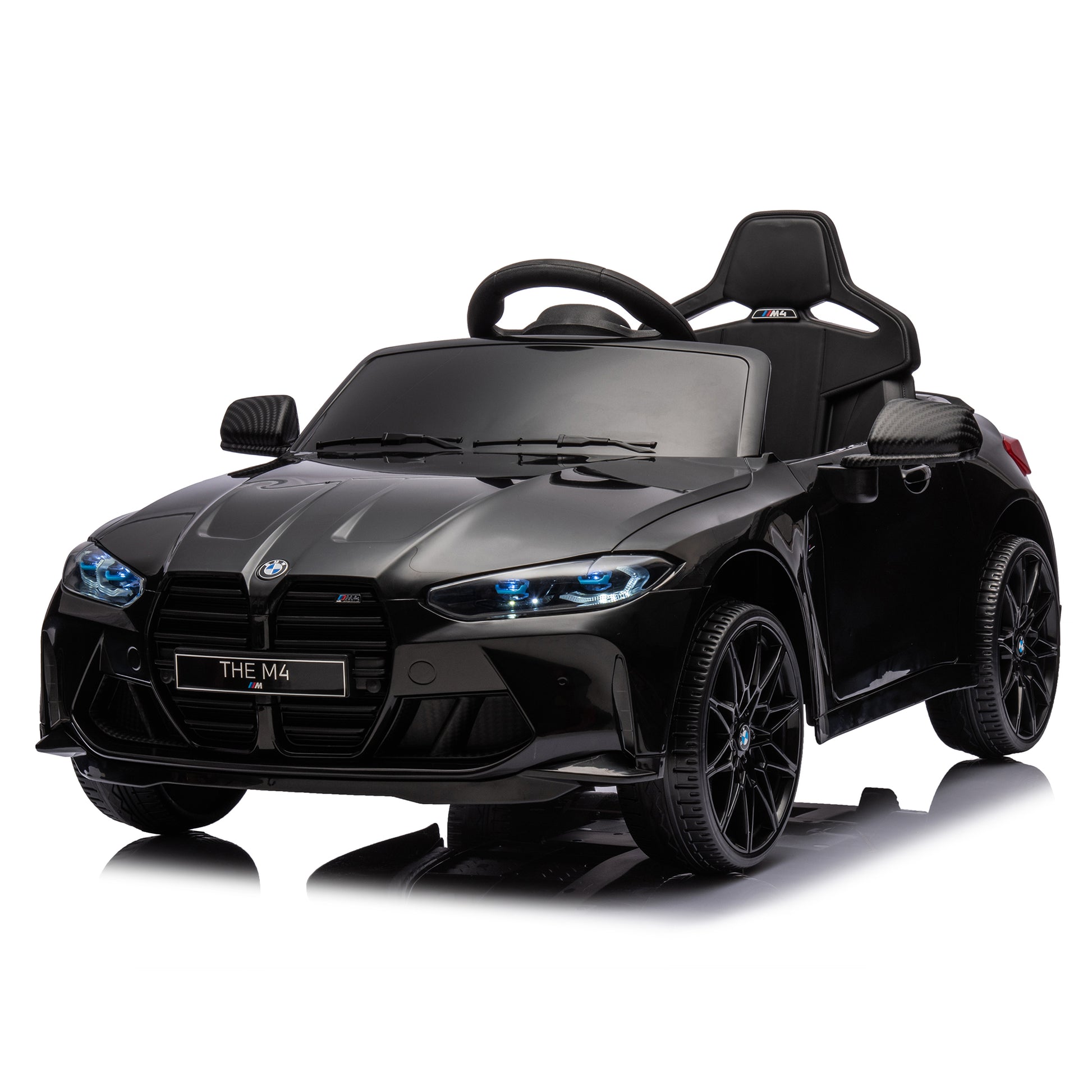 Bmw M4 12V Kids Ride On Toy Car 2.4G W Parents Remote Control,Three Speed Adjustable,Power Display, Usb,Mp3 ,Bluetooth,Led Light,Story,A Handle With Wheels And A Pull, Easy To Carry Black Polyethylene