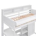 Wood Twin Size Loft Bed With Multiple Storage Shelves And Wardrobe, White Box Spring Not Required Twin White Wood Bedroom Solid Wood Mdf