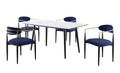 Modern Contemporary 5Pc Dining Set White Sintered Stone Table And Blue Chairs Fabric Upholstered Stylish Furniture White Blue Seats 4 Dining Room 60 Inches Contemporary,Modern,Ultra Modern Rectangular Dining Table With Chair Sintered Stone