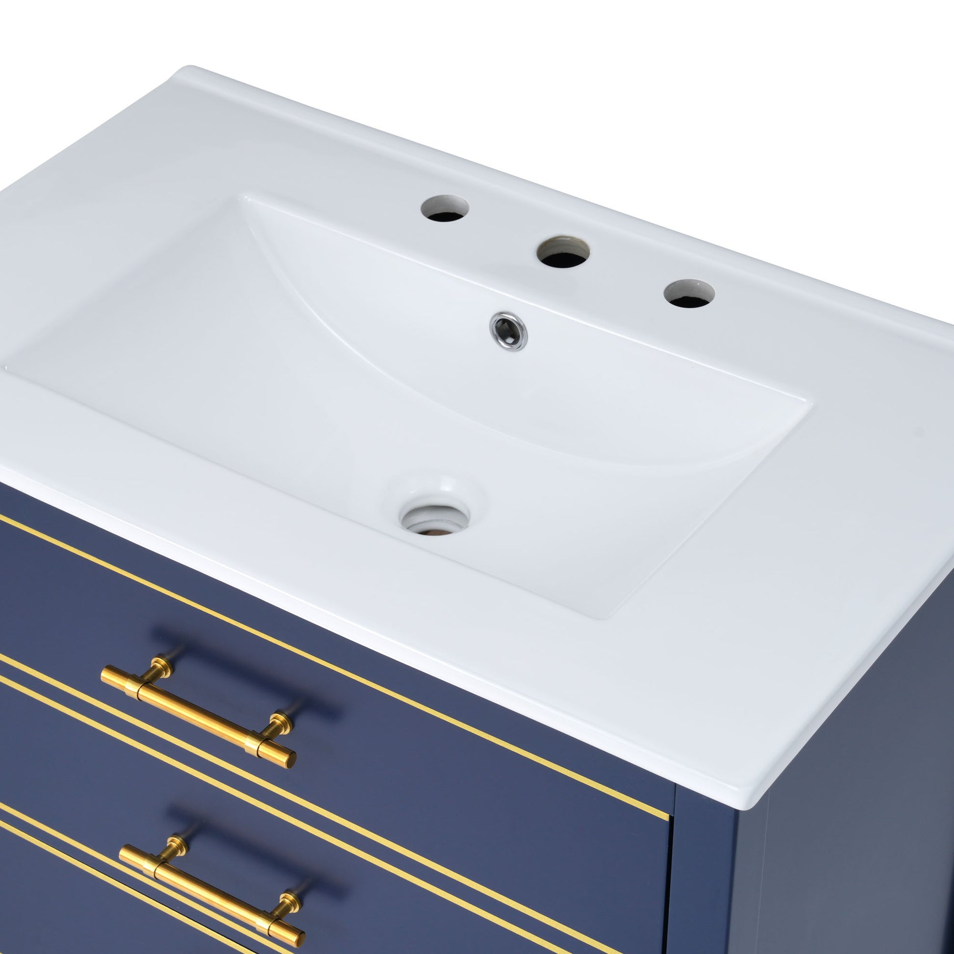 Viedo Modern 30Inch Navy Blue White Bathroom Vanity Cabinet Combo With Openstorge, Two Drawers Blue Solid Wood Mdf