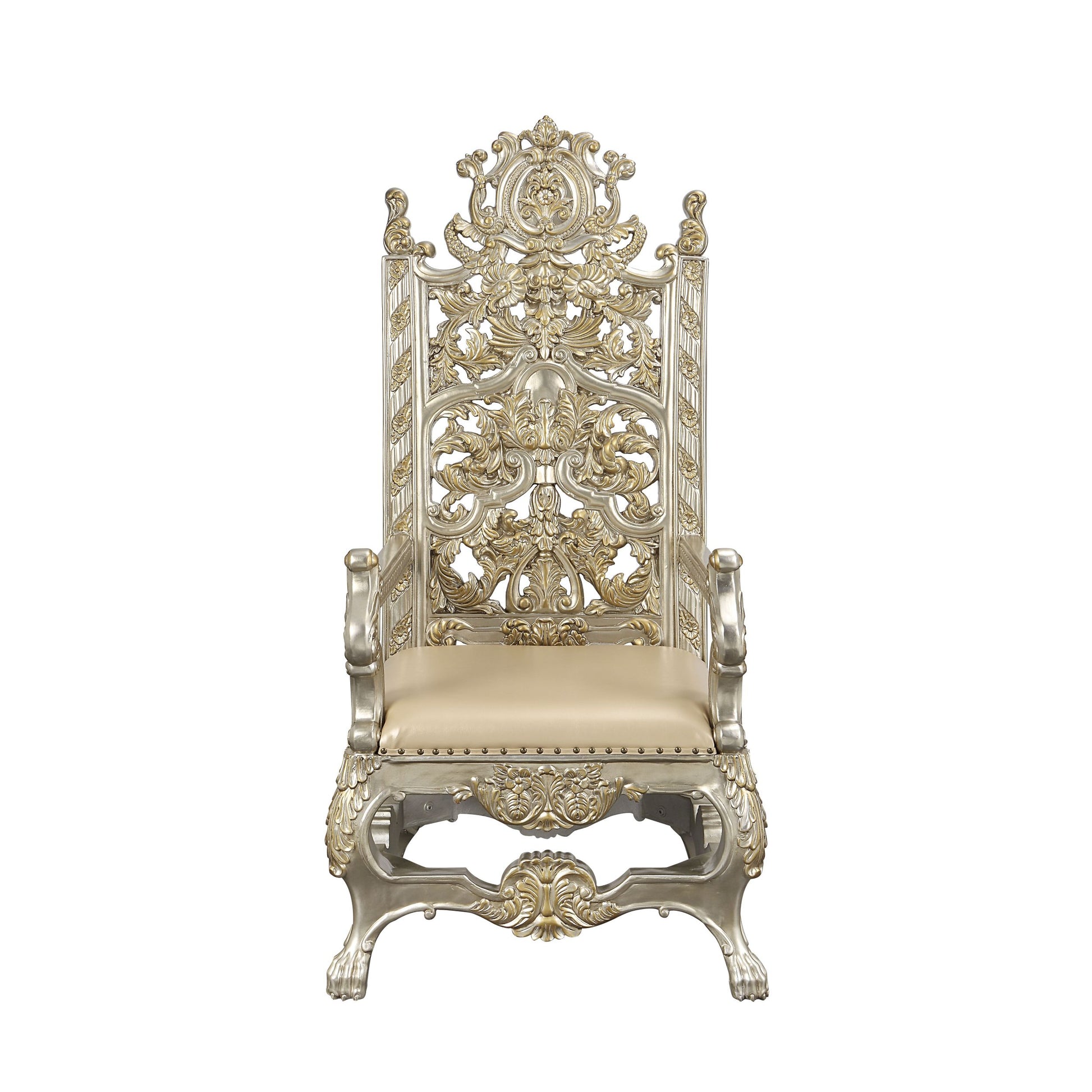Danae Arm Chair Set 2 Pu, Champagne & Gold Finish Dn01199 Gold Solid Wood Mdf