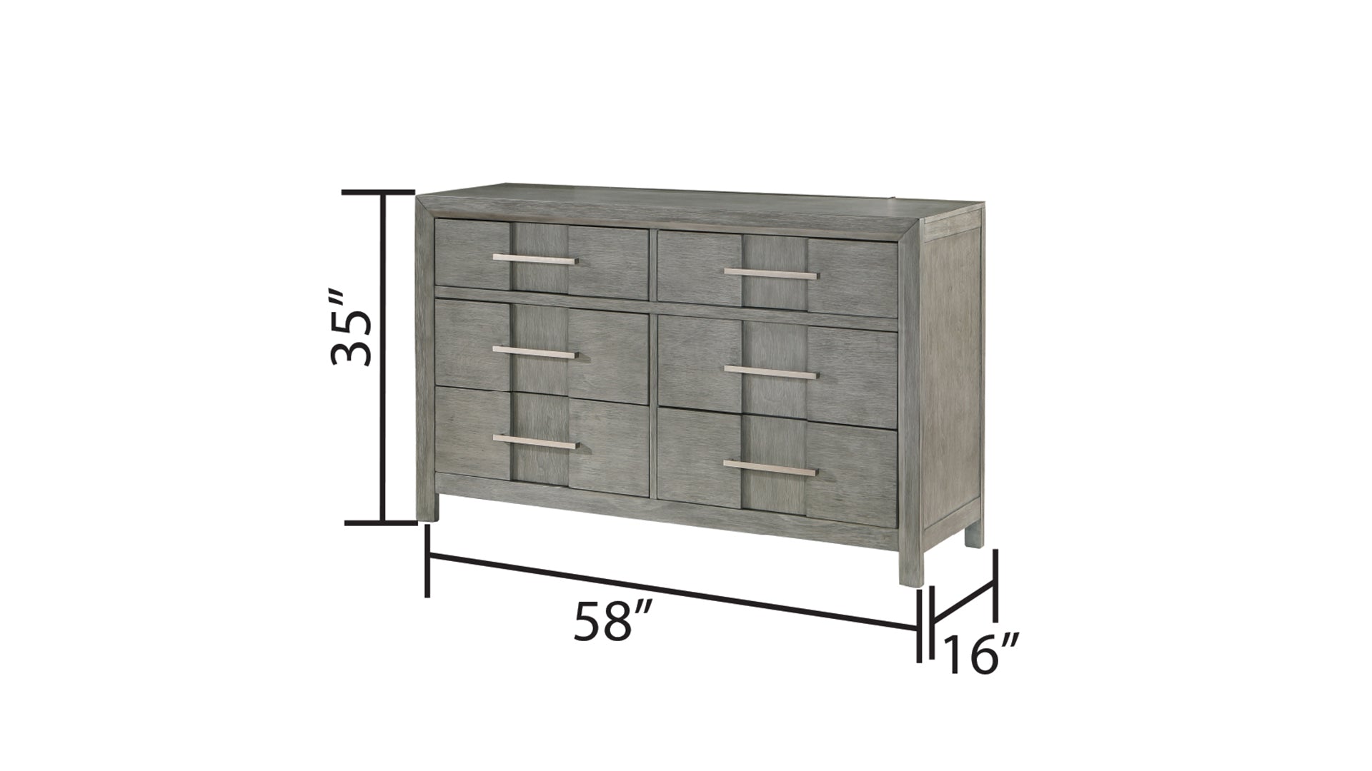 Modern Style 6 Drawer Dresser Silver Coated Metal Handles Made With Wood In Gray Color Gray Bedroom Contemporary,Modern Solid Wood Mdf Wood