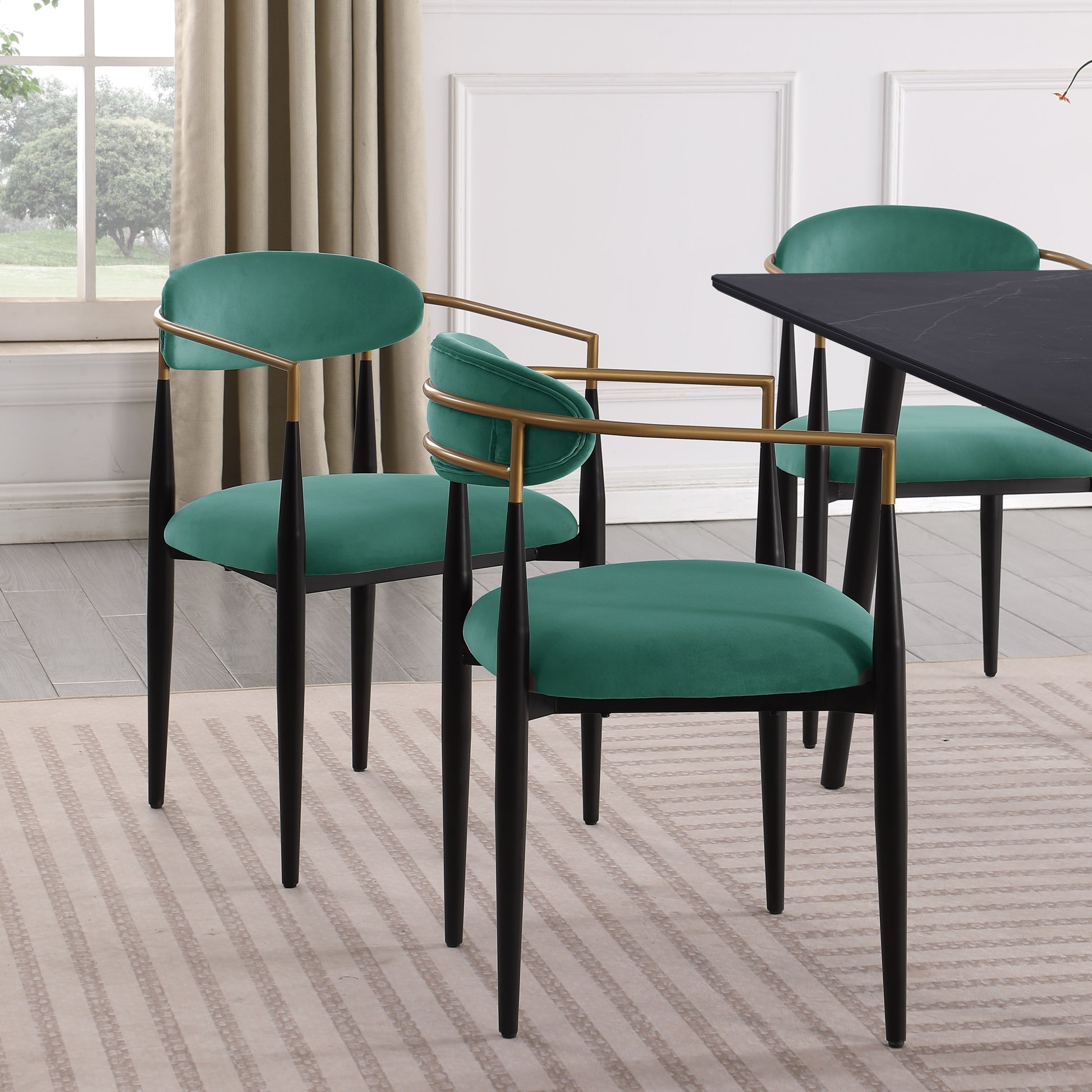 Modern Contemporary 2Pcs Side Chairs Green Fabric Upholstered Ultra Stylish Chairs Set Green Dining Room Contemporary,Modern,Ultra Modern Fabric