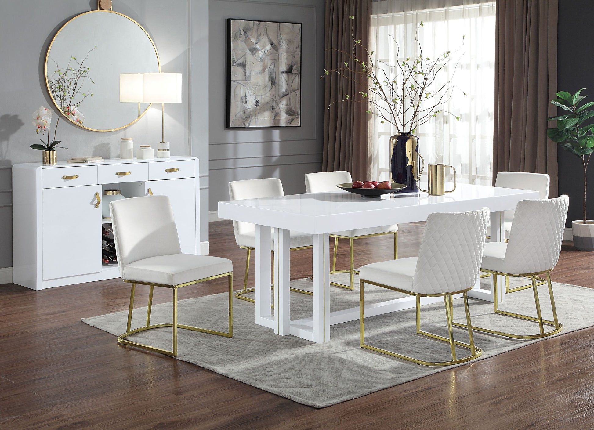 Paxley Dining Table, White High Gloss Finish Dn01610 White Mdf