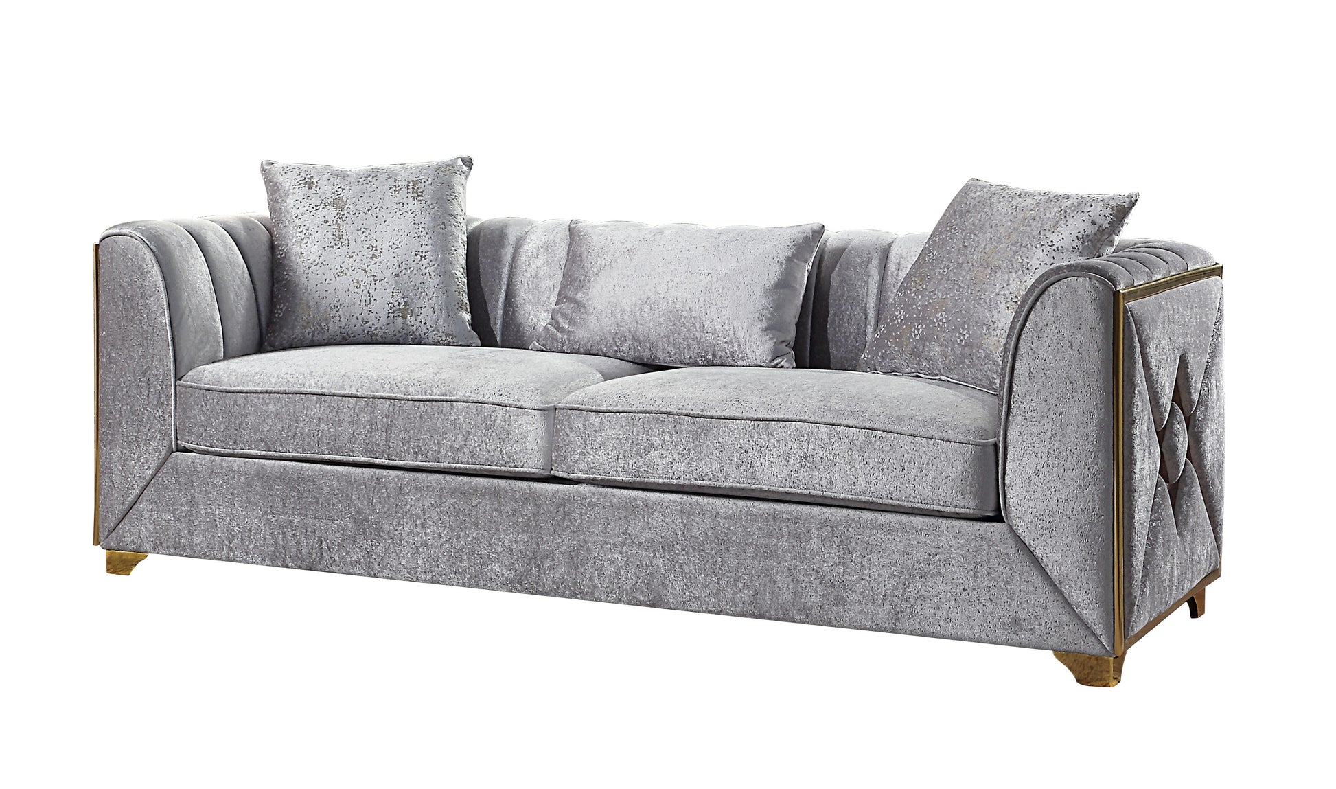 Velencia Modern Style Sofa Made With Wood In Silver Silver Velvet Wood Primary Living Space Modern Upholstered Wood 3 Seat