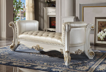 Vendome Bench, Synthetic Leather & Antique Pearl Finish Bd01522 Antique White Pu Leather