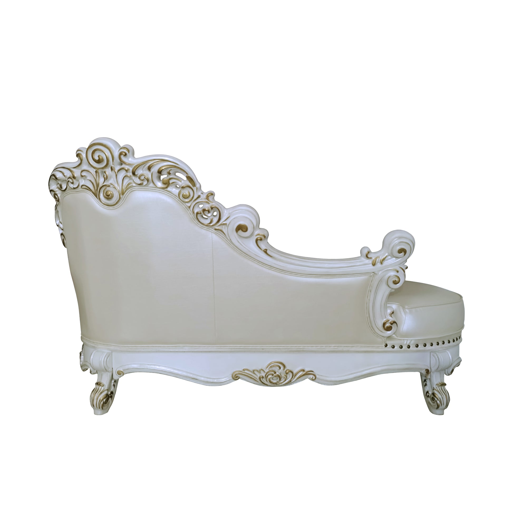 Vendome Chaise W 2 Pillows, Synthetic Leather & Antique Pearl Finish Bd01523 Antique White Pu Leather