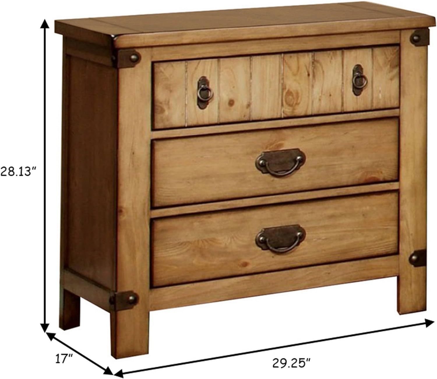 Cottage Style Weathered Elm 1Pc Nightstand Ball Bearing Metal Glide Usb Charger Power Outlet In Night Stand Top Drawer Bedroom Bedside Table Natural 3 Drawers Bedroom Bedside Cabinet Contemporary,Modern,Transitional Usb Port Solid Wood