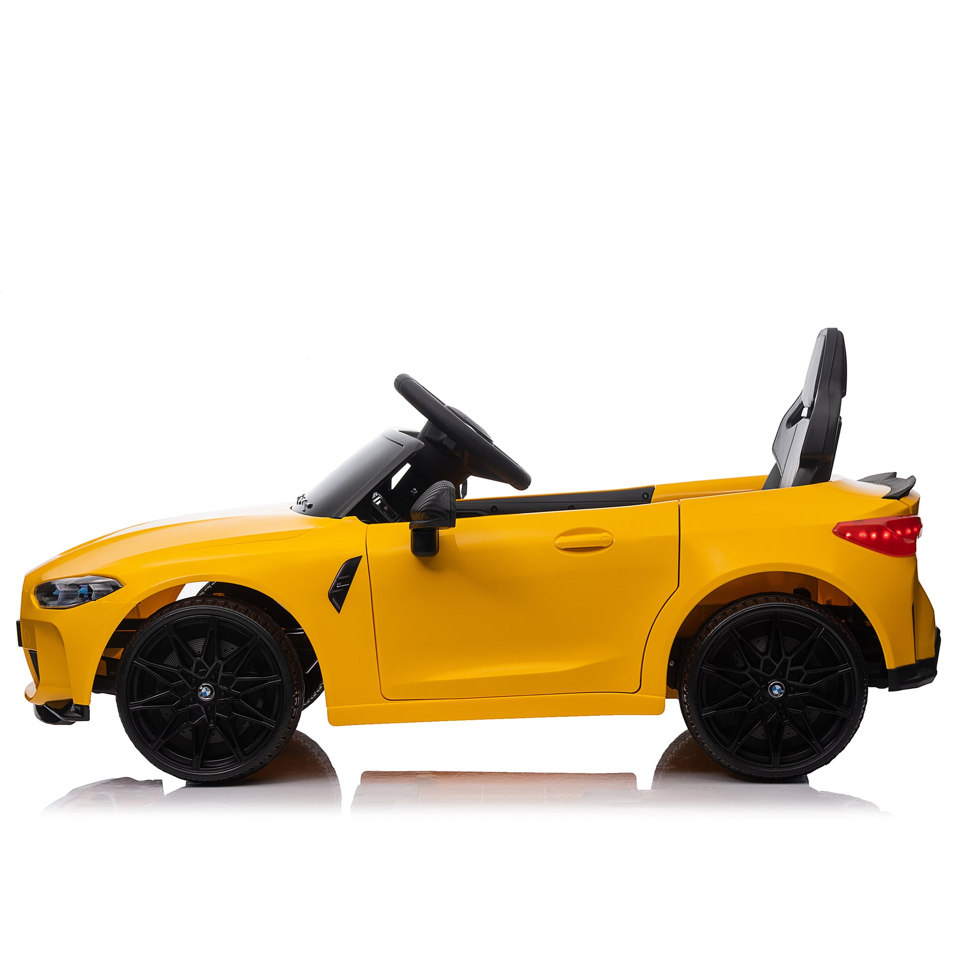 Bmw M4 12V Kids Ride On Toy Car 2.4G W Parents Remote Control,Three Speed Adjustable,Power Display, Usb,Mp3 ,Bluetooth,Led Light,Story,A Handle With Wheels And A Pull, Easy To Carry Yellow Polyethylene