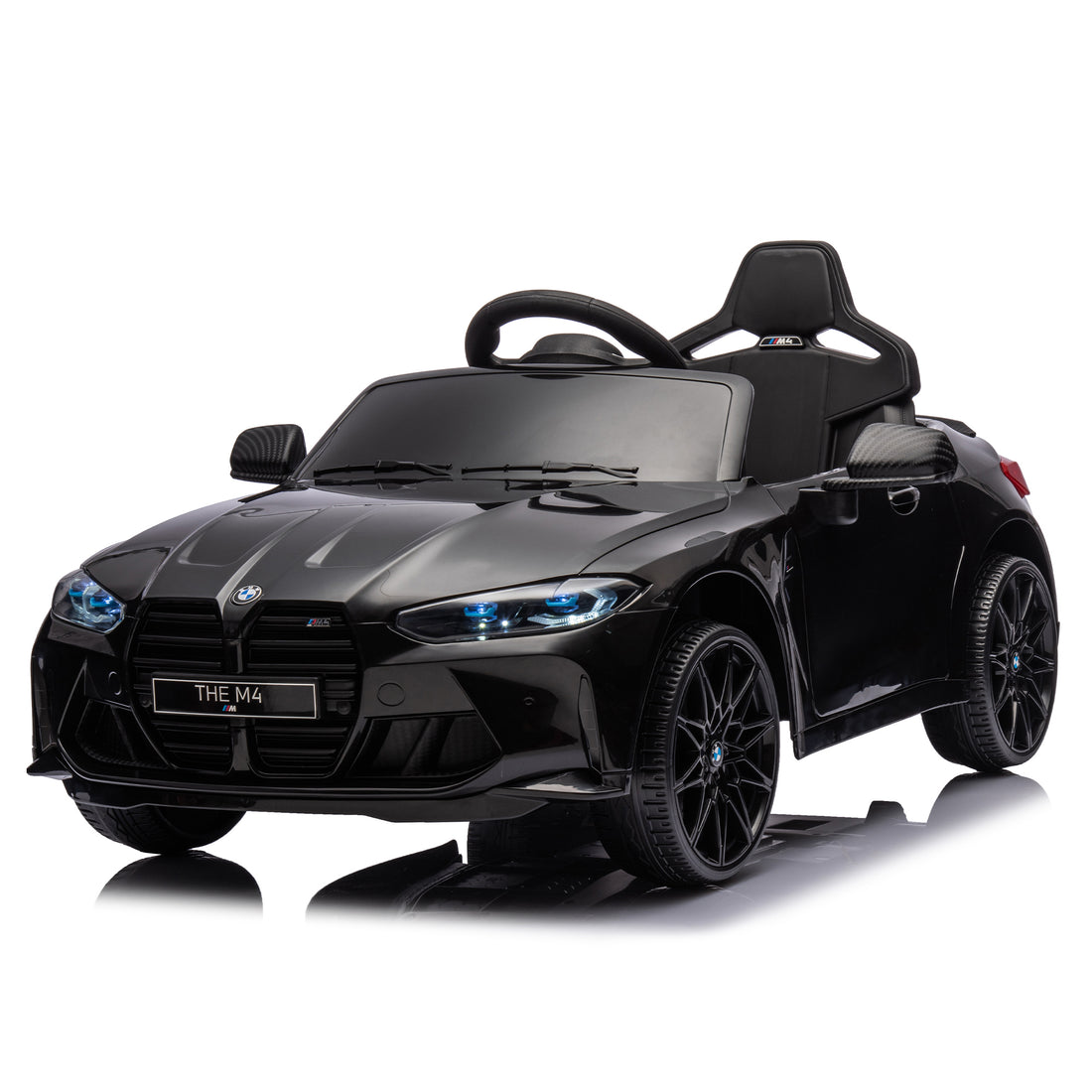 Bmw M4 12V Kids Ride On Toy Car 2.4G W Parents Remote Control,Three Speed Adjustable,Power Display, Usb,Mp3 ,Bluetooth,Led Light,Story,A Handle With Wheels And A Pull, Easy To Carry Black Polyethylene