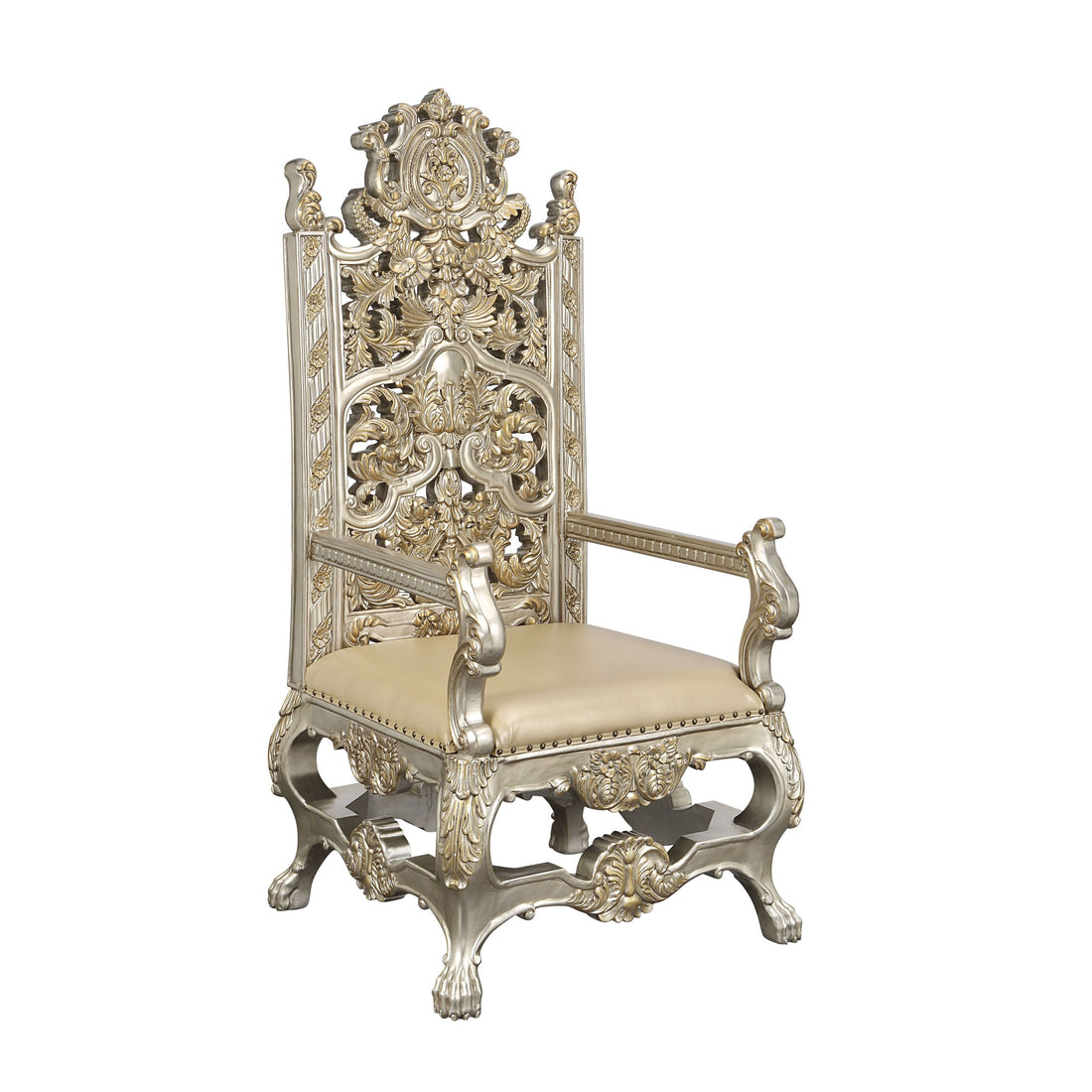 Danae Arm Chair Set 2 Pu, Champagne & Gold Finish Dn01199 Gold Solid Wood Mdf