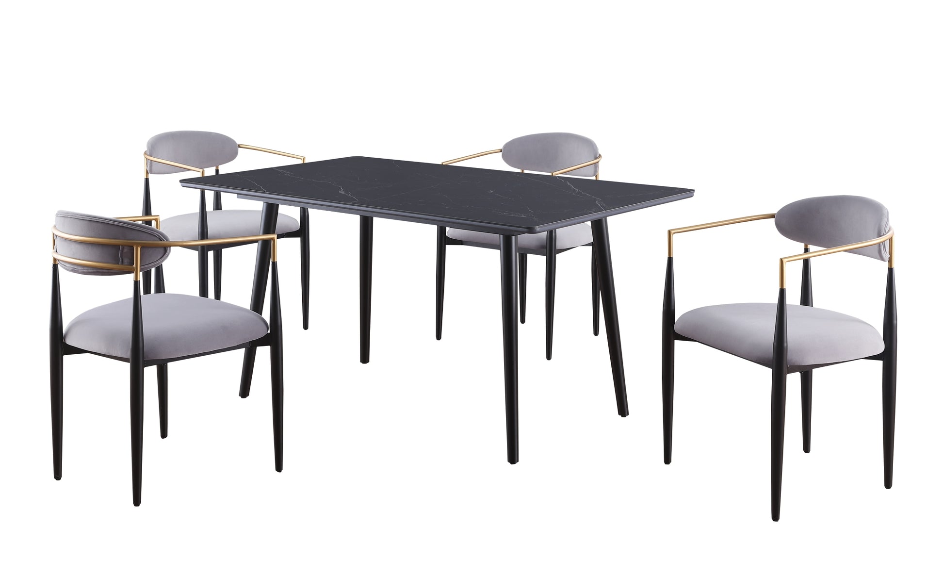 Modern Contemporary 5Pc Dining Set Black Sintered Stone Table And Gray Chairs Fabric Upholstered Stylish Furniture Black Gray Seats 4 Dining Room 60 Inches Contemporary,Modern,Ultra Modern Rectangular Dining Table With Chair Sintered Stone