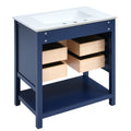 Viedo Modern 30Inch Navy Blue White Bathroom Vanity Cabinet Combo With Openstorge, Two Drawers Blue Solid Wood Mdf