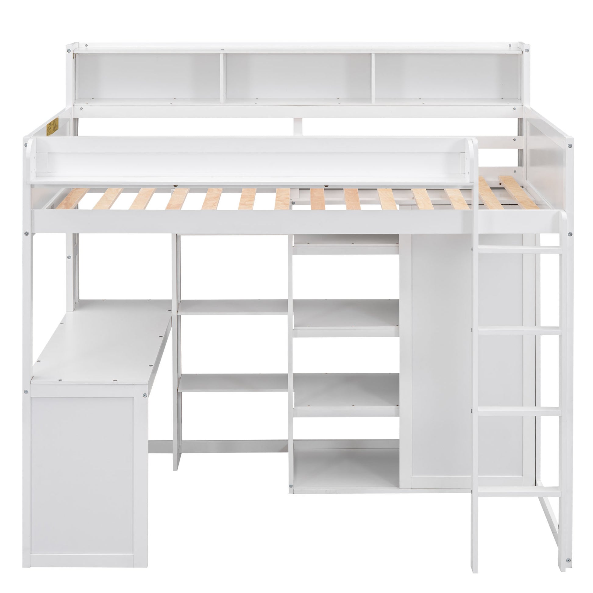 Wood Twin Size Loft Bed With Multiple Storage Shelves And Wardrobe, White Box Spring Not Required Twin White Wood Bedroom Solid Wood Mdf