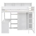 Wood Twin Size Loft Bed With Multiple Storage Shelves And Wardrobe, White Box Spring Not Required Twin White Wood Bedroom Solid Wood Mdf