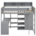 Wood Twin Size Loft Bed With Multiple Storage Shelves And Wardrobe, Gray Box Spring Not Required Twin Gray Wood Bedroom Solid Wood Mdf