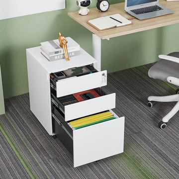 3 Drawer Mobile File Cabinet With Lock Steel File Cabinet For Legal Letter A4 F4 Size, Fully Assembled Except For Wheels, Home Office Design White Metal