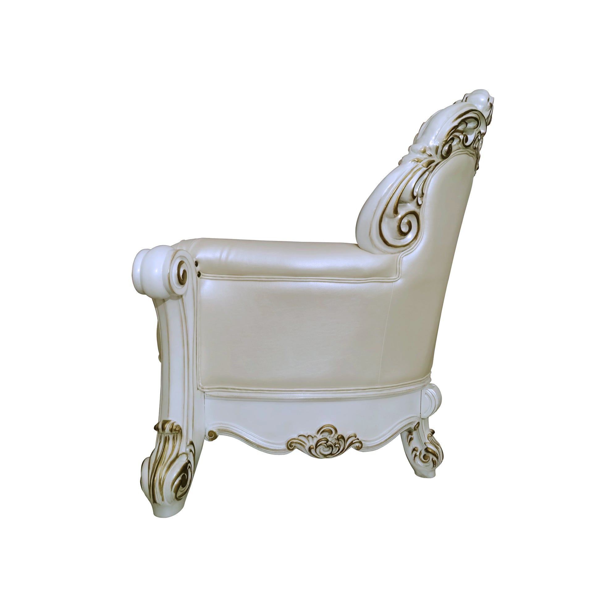 Vendome Chaise W 2 Pillows, Synthetic Leather & Antique Pearl Finish Bd01523 Antique White Pu Leather