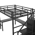 Full Size Loft Bed With L Shaped Desk And Usb, Metal Loft Bed With Wardrobe And Adjustable Shelf, High Loft Bed With Led For Kids Teens Adults, Black Black Metal