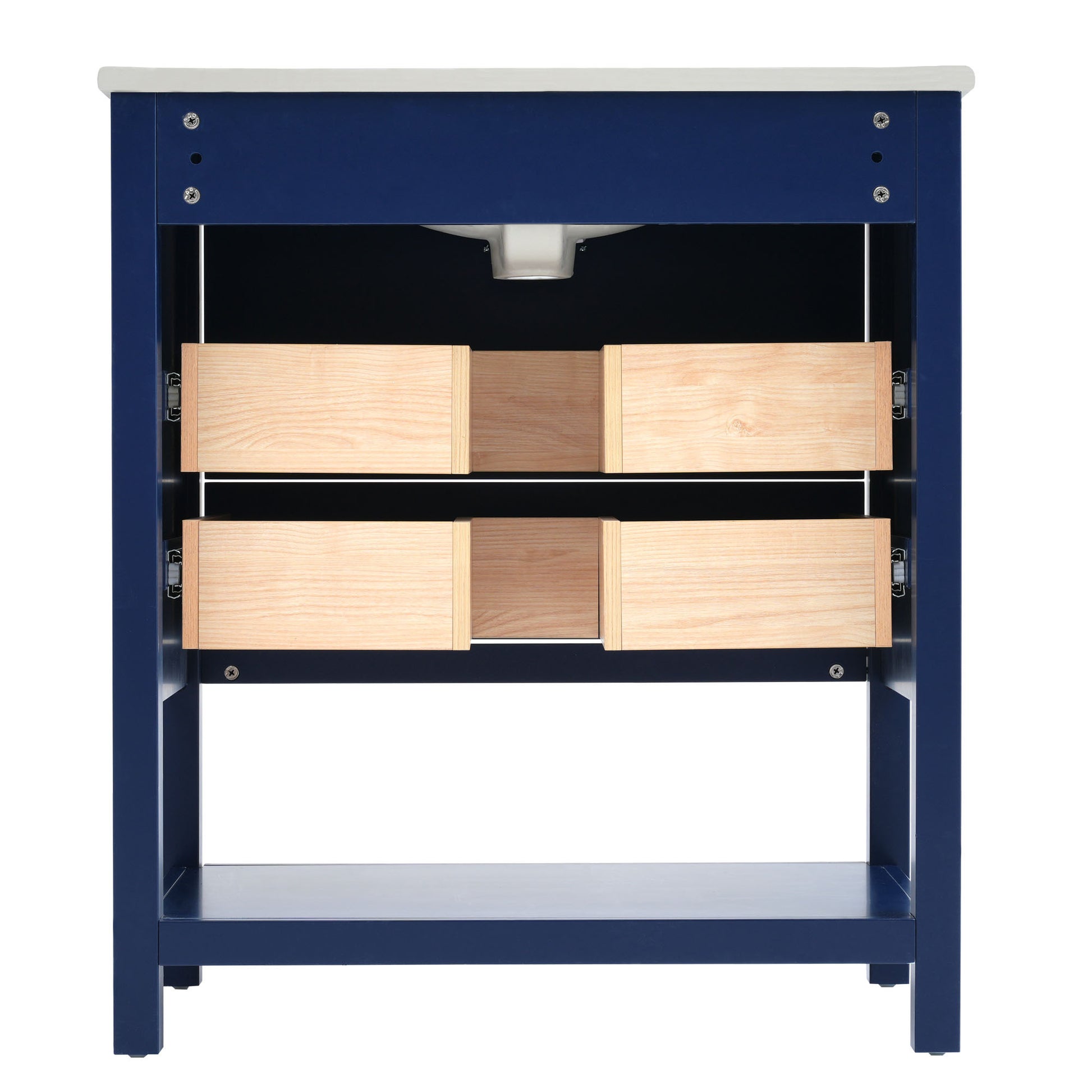 Viedo Modern 30Inch Navy Blue White Bathroom Vanity Cabinet Combo With Openstorge, Two Drawers Blue Solid Wood Mdf