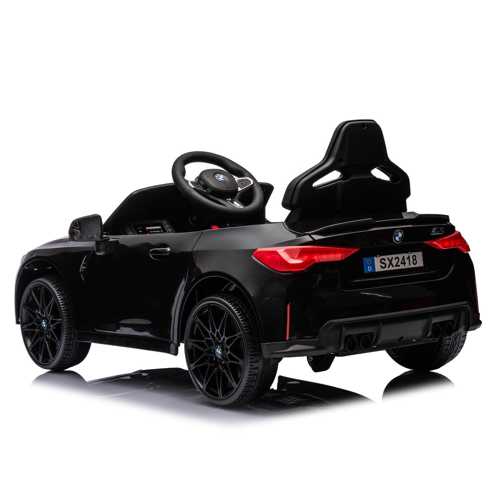 Bmw M4 12V Kids Ride On Toy Car 2.4G W Parents Remote Control,Three Speed Adjustable,Power Display, Usb,Mp3 ,Bluetooth,Led Light,Story,A Handle With Wheels And A Pull, Easy To Carry Black Polyethylene