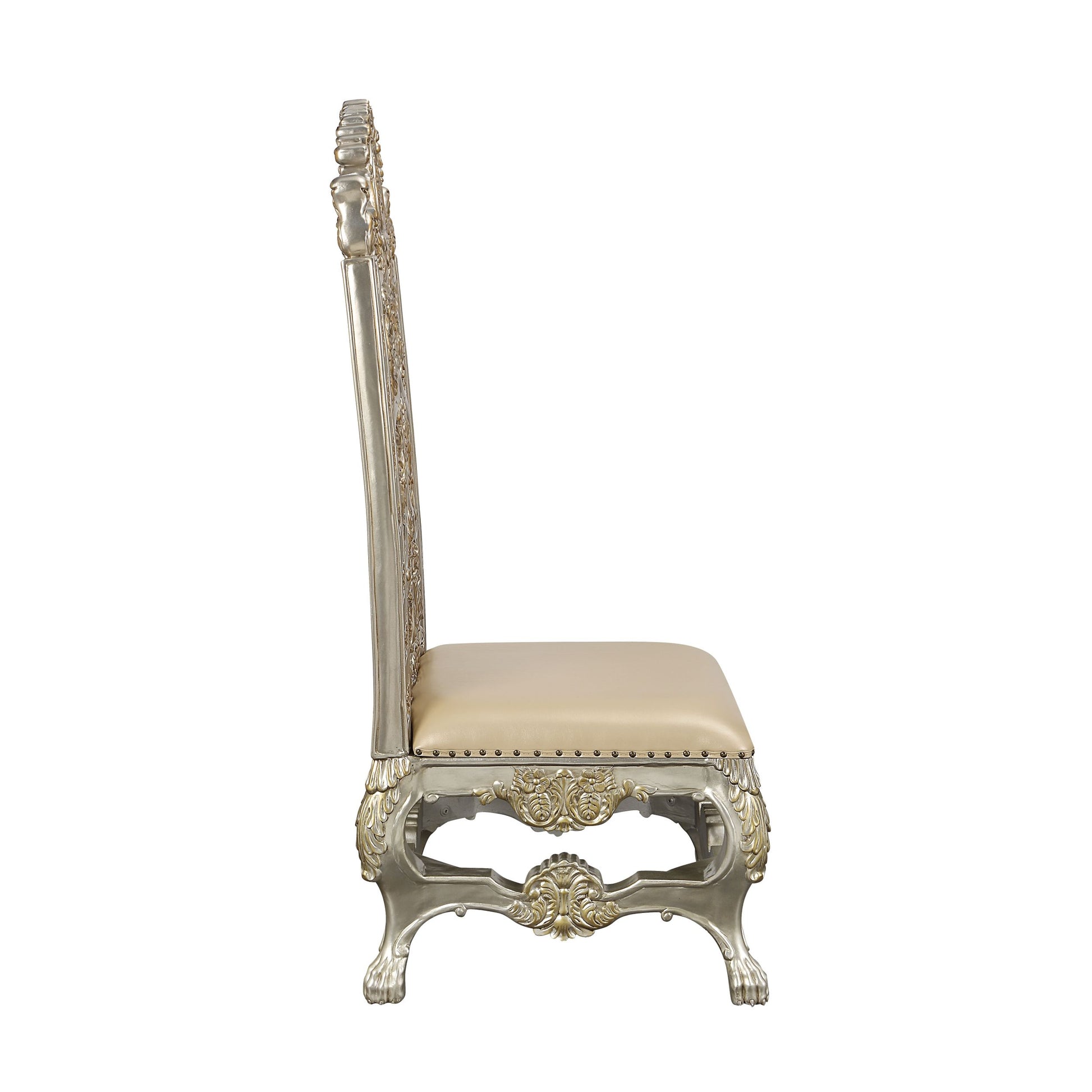 Danae Side Chair Set 2 Pu, Champagne & Gold Finish Dn01198 Gold Solid Wood Mdf