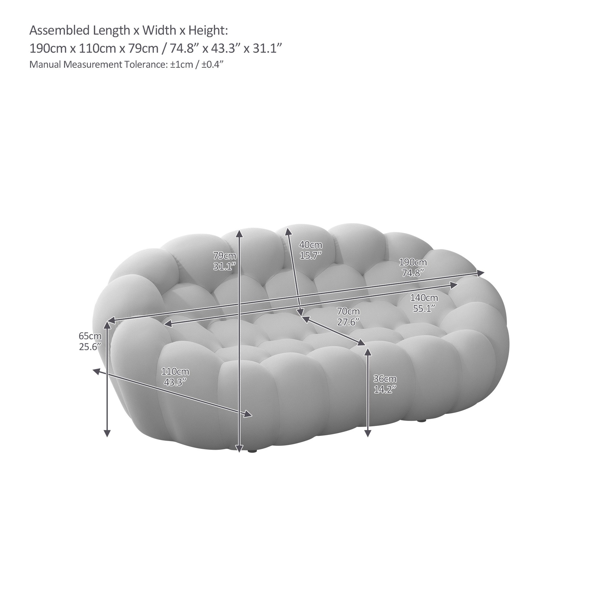 74.8'' Modern Bubble Floor Couch For Living Room,Gray Gray Foam Fabric 2 Seat