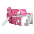 Full Size Loft Bed With Tent And Tower Pink Pink Solid Wood