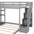 Twin Over Full Bunk Bed With 3 Layer Shelves, Drawers And Storage Stairs, Gray Gray Solid Wood Mdf