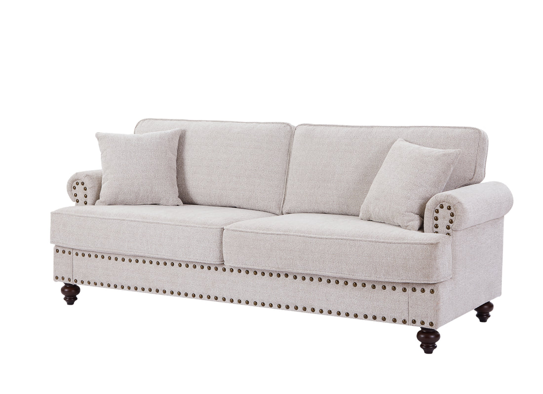 Living Room Furniture, Modern 3 Piece Including Three Seater, Loveseat And Single Chair,Chenille Modern Upholstered Sofa Set, White White Brown Chenille Wood Primary Living Space Medium Soft Cushion Back American Design Birch Armless Polyester Chenille 3